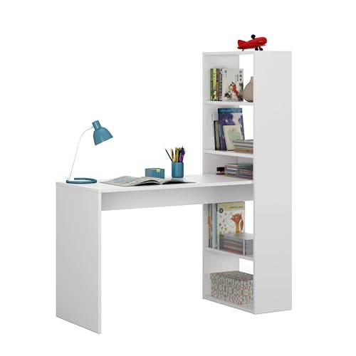 Habitdesign Mesa De Ordenador, Escritorio Con Estanteria Reversible, Blanco Artik, Modelo Duplo, Medidas: 120 Cm Ancho X 53 Cm Fondo X 144 Cm Alto