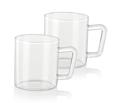 Borosil 305 ml 2pc Vision Classic Delite Tea and Coffee Mug Set | Made in India Borosillicate Glass, Microwave Safe, Scratch Resistance, Lightweight | Cup Set for Chai, Green Tea, Milk | Transparent