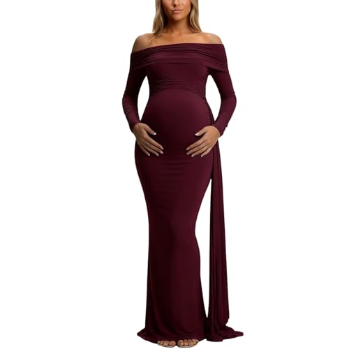 Vestidos De Maternidad Fiesta Elegante Mujer Vestidos Acanalado Abertura Lactancia Comodidad Favorecedor Lactancia Elegante Vestido de Maternidad Formal Asimétricos Mangas Largas (M)