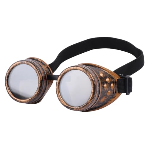 TOEKSIX Adjustable Vintage Steampunk Goggles - Mad Scientist Style Gothic Glasses for Cosplay & Halloween Costumes (Bronze)