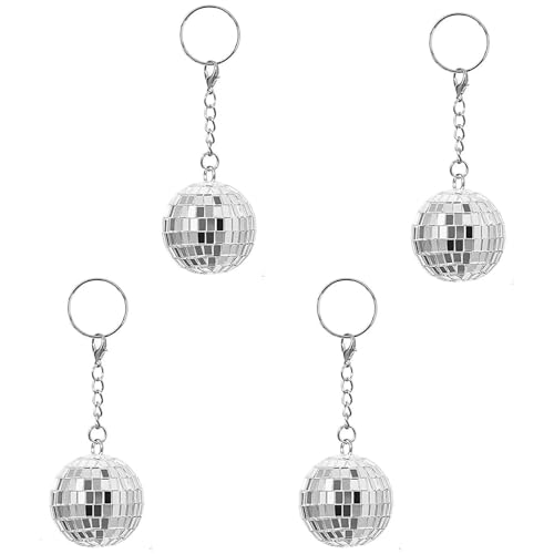 Hufopik 4 Pcs Disco Ball Keychain Set - Perfect for Disco Themes and Parties