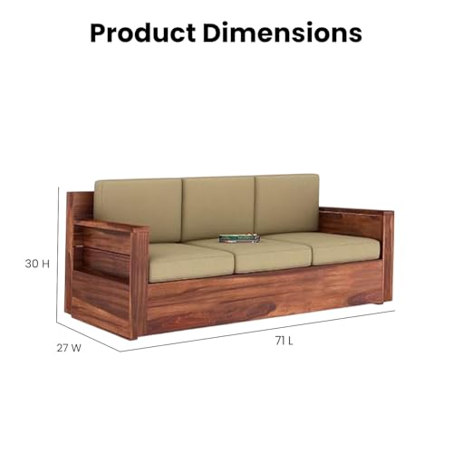Image of Solid Sheesham Wood 5 Seater Sofa Set | Wooden 3+1+1 Seater Sofa Furniture for Bedroom Living Room Hall Office Hotel (Honey Finish)