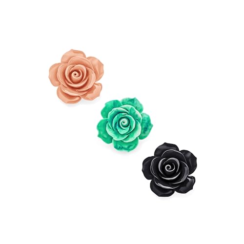 Image of Bling Jewelry Romantic Fashion Statement Pink Blue Black White Red Floral Blooming 3D Carved Large Rose Flower Brooch Scarf Pin For Women Teen