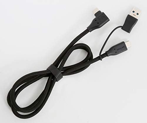 SideTrak USB-C to USB-C Cable & USB-A Adapter | Durable, Flexible, Tangle-Free Braided Nylon Cord | 3ft | Black