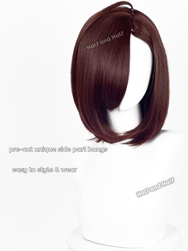 Image of Half and Half Momo Ayase Cosplay Wig for Women Short Dark Brown Bob Anime Female Wigs with Bangs Deep Brown Momo Costume Wigs for Party Halloween