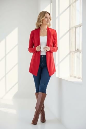 Image of ToBeInStyle Womens Open Front Long Sleeve Lightweight Asymmetrical Draped Cardigan with Side Pockets