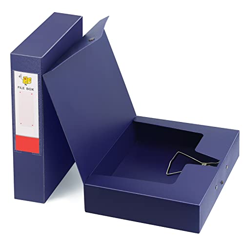 Paquete de 2 A4 Caja de Archivo,Caja de Archivadores de Plástico,Lomo de 65 mm,Cajas de Archivos para Oficina,Azul Cover