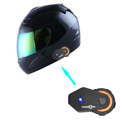 WOW Motorcycle Full Face Helmet with Bluetooth, Glossy Black