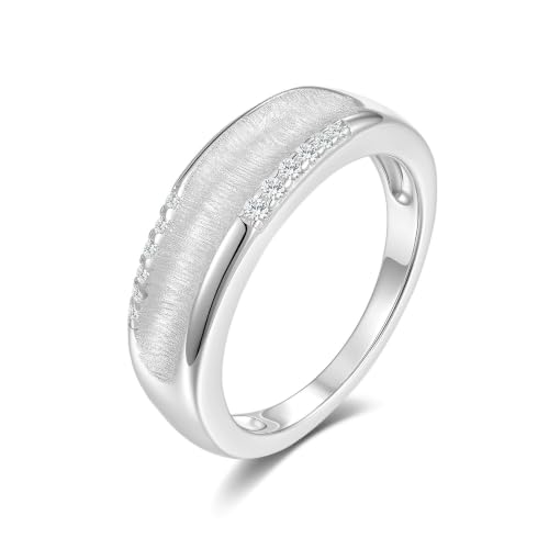 Bague moissanite ronde argent S925 et anneau brossé avec diamants latéraux