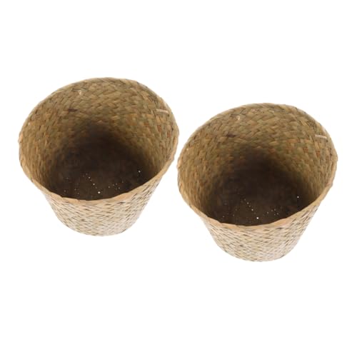 Homoyoyo 2 piezas Cestas Tejidas de Paja para Dormitorio y Oficina de Cestos Compactos para Basura y Almacenamiento Diseño Ahorrador de Espacio Ligeras y Fáciles de Limpiar