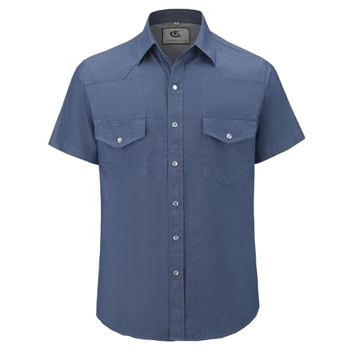 Dctop Jeanshemd Herren Kurzarm Denim Regular Fit Freizeithemden Normale Passform Cowboy-Style Shirt Mit Taschen (blau 3#M)