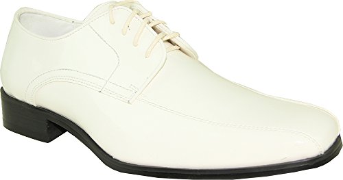 VANGELO Men Tuxedo Shoe TUX-5 Fashion Square Toe for Wedding Formal Event Ivory Patent 8.5W