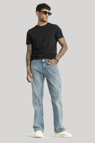 Image of SNITCH Tomaso Light Blue Plain Bootcut Jeans