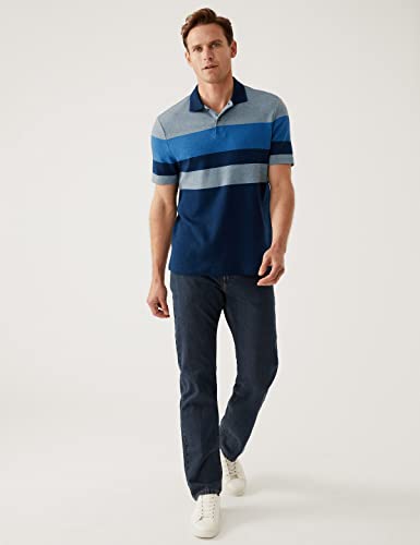 Image of Marks & Spencer Mens Striped Cotton Collared Neck Regular Fit Polo Shirt