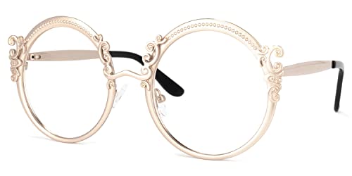 Vooglam Voogueme Gold Round Blue Light Glasses For Women Men Anti Uv Eyestrain Eyewear Norene #TOP17