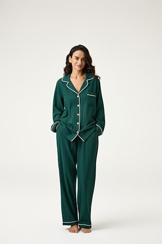 Image of BESTOUCH Womens Pajama Sets: 100% Cotton Muslin Linen Feel | Button Soft Comfy Breathable Classic Sleep Pjs 2 Piece