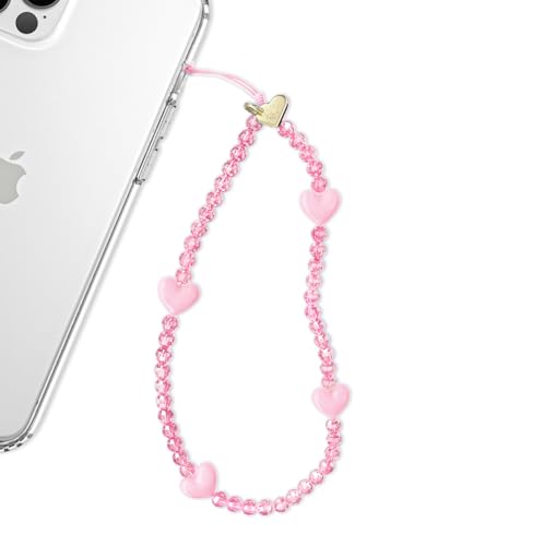 VELVET CAVIAR Phone Charm Wrist Strap - Cute Beaded Cellphone Wristlet - Lanyard Accessory for Women - Fits all Phone Cases including iPhone 15 Pro Max / 14 Pro Max / 13 Pro Max / 12 (Pink Heart)