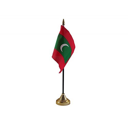 Pack Of 3 Maldives Maldivian Desktop Table Centrepiece Flag Flags With Gold Bases Ideal For Party Conferences Office Display