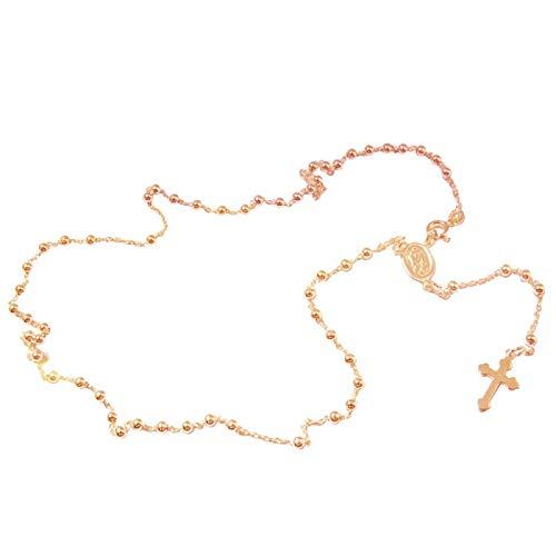 Sinfonie Cadena Plata Mujer y Hombre Cadena Plata rosarios religiosos, Rosario en Plata 925 Collar Virgen María Cruz y pietras Negras, rosarios de Oro, Rosado y Plata, Longitud 49 cm (Rosado)