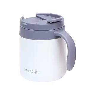 Leeonz 350ml Thermos Cup 304 Stainless Steel Insulated Coffee Mug with Handle Thermos Cup for Home Office (White)