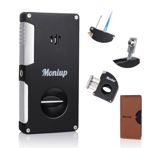 Encendedor Jet Torch con V Cutter integrado y estuche de cuero miniatura 1