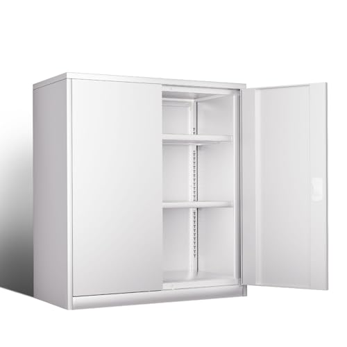 Image of DNA Motoring 36'' Metal Storage Cabinet, Locking Tool Cabinet with 2 Doors and 2 Adjustable Shelves, Heavy Duty Metal Locker for Garage,Office,Home,Gym, White, TOOLS-00631-WH-WH-A
