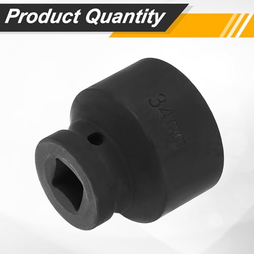 Image of HARFINGTON 1 /2 inch Drive x 34mm Shallow Impact Socket 12-Point Metric CR-V Steel Spindle Nut Impact Flip Sleeve for Home Auto Nuts Bolts Repair