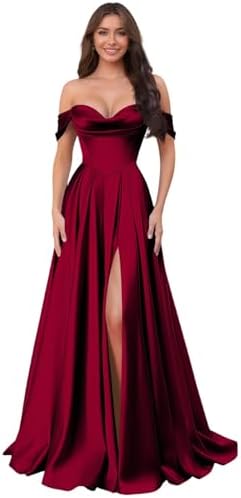 Satin Bridesmaid Dresses for Women Off The Shoulder Corset Ball G...