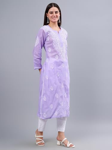 Image of Seva Chikan Hand Embroidered Lucknowi Chikankari Cotton Kurta Kurti for Women SCL4302