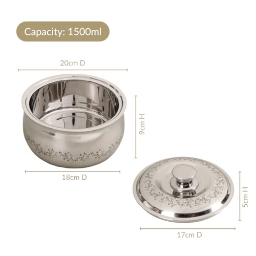 Image of Nestasia Stainless Steel Insulated Casserole with Lid (1500 ml) - 100% Food Safe Roti Server with Floral Pattern - Retains Heat & Freshness | Rust Resistant & BPA - Free Chapati Casserole
