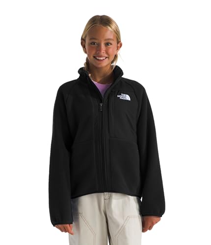 The North Face Girls Yumiori Full Zip Jacket - Lightweight Fleece Coat Open Hand Pockets Two Embroidered Logos TNF Black Large
