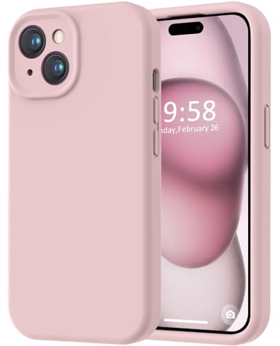 Image of LOVE 3000 Compatible with iPhone 15 Case, [Smooth Silicone Full Coverage Camera] [8ft Drop Protection], Soft Microfiber Lining Full Body Protective Case for iPhone 15 6.1 inch - Pink Sand