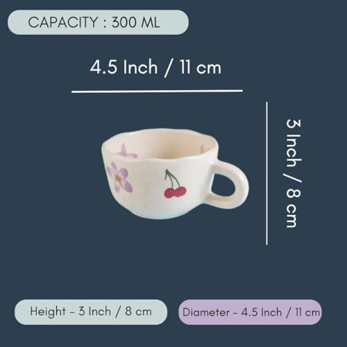Image of WEAVING HOMES Handcrafted Ceramic Mug & Dessert Plate to Gift to Best Friend and Love Microwave Safe Cherry Fields Mug & Dessert Plate Set (Set of 2, Multicolor)