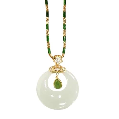 DIAMANTIO 18K Gold Plated Elegant Green Jade Pendant Necklace –