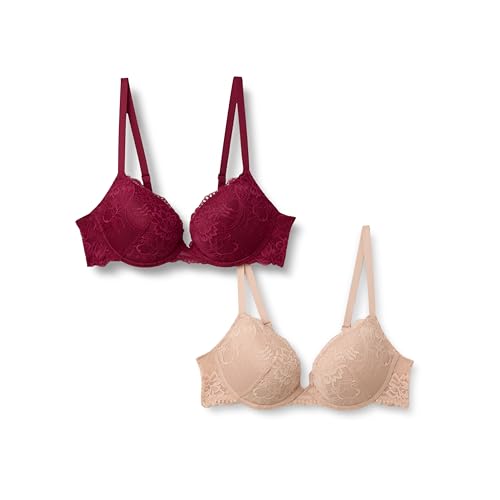 Image of Amazon Essentials Women's Padded Underwire Lace Push-Up Bra, Pack of 2