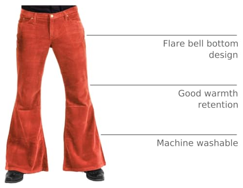 Image of Men's Corduroy Vintage Bell Bottom Pants 70s,Disco Stretchy Flared Pants Fit 60s 70s Outfits for Men,Mens Bell Bottom Jeans.