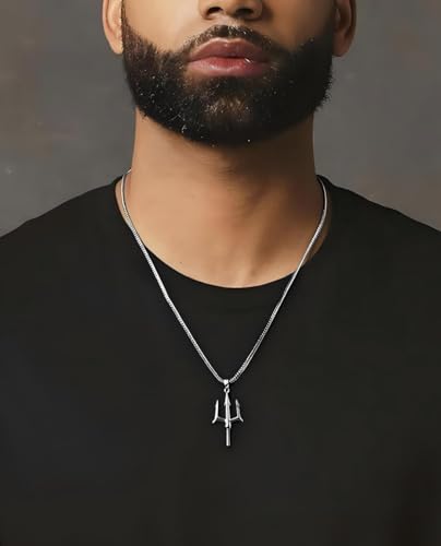 Sterling Silver Men's Pendant Necklace | Real Man Necklace Jewelry | Silver Pendant Necklaces Gift for Father's Day, Men's Birthdays, Thanksgiving, Christmas (Smooth Trident)3
