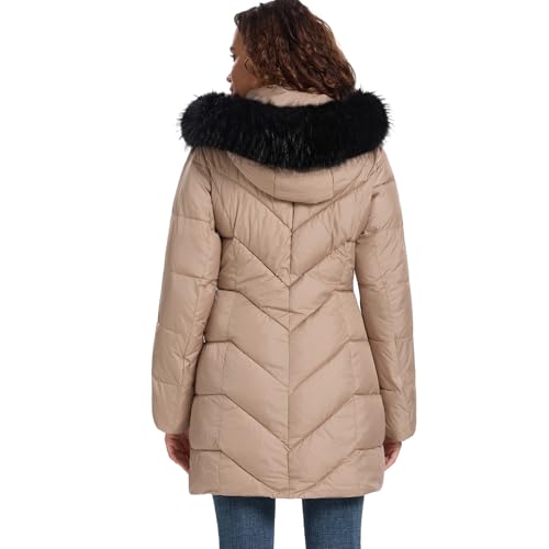 Image of HOTIAN Women's Winter Puffer Down Coat Long Thickened Padded Parka Warm Jacket with Faux Fur Detachable Hooded