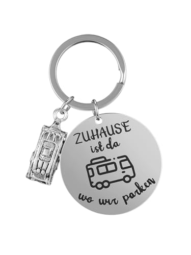 AllerPierce Camper Schlüsselanhänger mit Gravur - ZUHAUSE ist da, wo wir parken, mit 3D Wohnmobil Anhänger camping Geschenke für Wohnwagenfahrer Freundin Freund