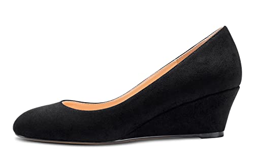 Saekcted Women's Mid-Heel Pumps Closed Round Toe Wedge Comfort Dress Pump Office 2Inch Heels Wedges Shoes2