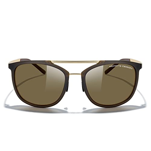 MERRY'S Square Polarized Sunglasses for Men Women Vintage Double Bridge Sunglasses Mirrored Lens