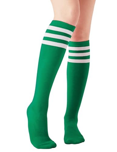 Joulli Womens Knee High Socks Athletic Sport Cotton Casual Tube Socks with Stripe Over the Calf Socks 1 pair Green