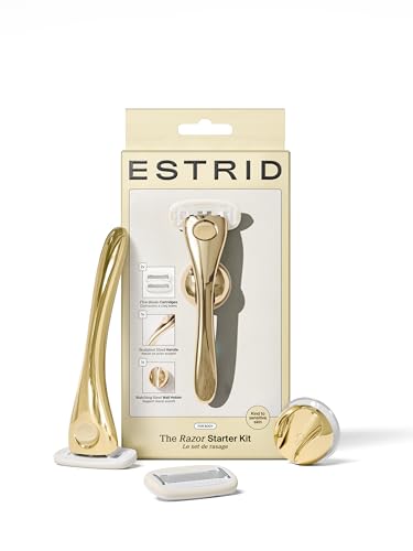 Estrid Starter Kit - Steel Razor + 2 * 5 blade Refill + Wall holder Razor for Body Vegan For sensitive skin 2 refill cartridges (Halo)