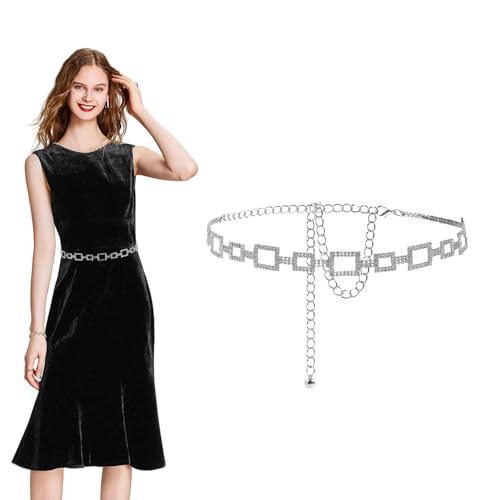 Goiern Cinturón de Vestido de Strass Brillante Plata Cinturón de Cadena Accesorios de Moda para Mujeres (Plata)