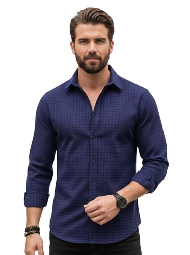 Image of Amazon Brand - INKAST Men's Regular Fit Button Down Dress Shirts Textured Long Sleeve Casual Hawaiian Shirt