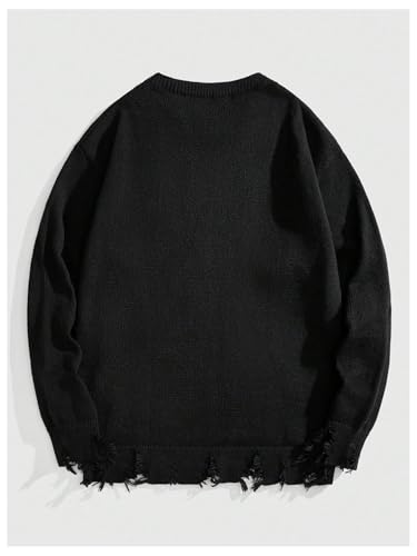 Men's Y2k Aesthetic Graphic Sweater Raw Hem Crewneck Knitted Sweater Casual Pullover Long Sleeve Jumpers2