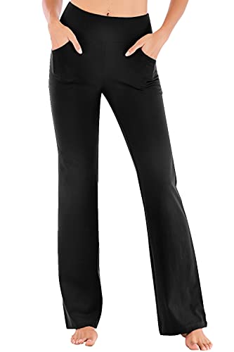Leafonline Women's Bootcut Yoga Pants Pockets High Waist Workout Bootleg 4 Work Dress, Black, X-Large #TOP1