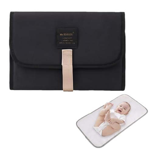Portable Changing Mat Baby,Foldable Waterproof Lightweight Travel Changing Pad with Soft Cushioned Layer, Compact & Easy-Clean On-The-Go Diaper Mat (Black)