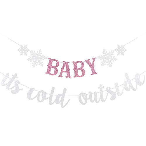 Baby It's Cold Outside Banner- Winter Wonderland Baby Shower Decorations,Winter Baby Shower Decorations,Baby It's Cold Outside Baby Shower Decorations,Christmas Party Decorations,New Years Party Decor?Silver Pink Glitter?