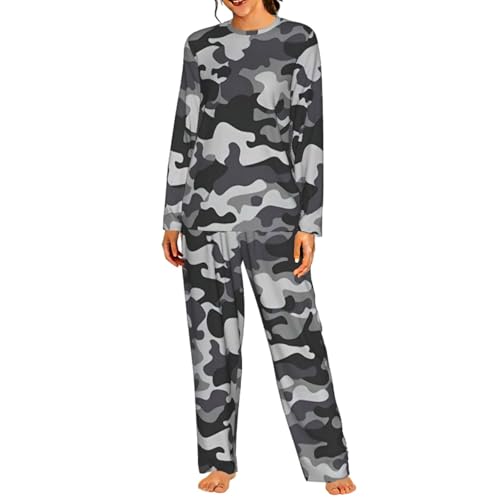 Pyjama long femme camouflage abstrait pour vos soirées cocooning